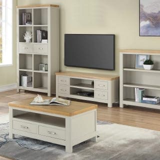 white and wood living room set- Connie Leonard furniture and flooring