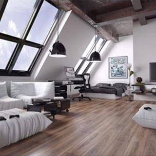 modern loft bedroom - Connie Leonard furniture and flooring